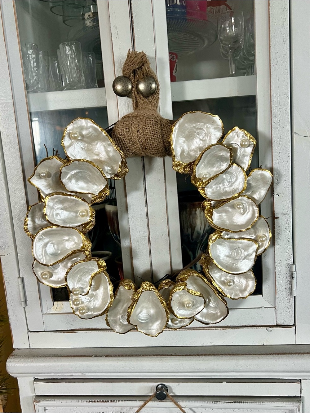 Oyster Shell Wreath | Coastal Door Decor | Pearl Accents | Beach House Wall Art” - Picture 5 of 5